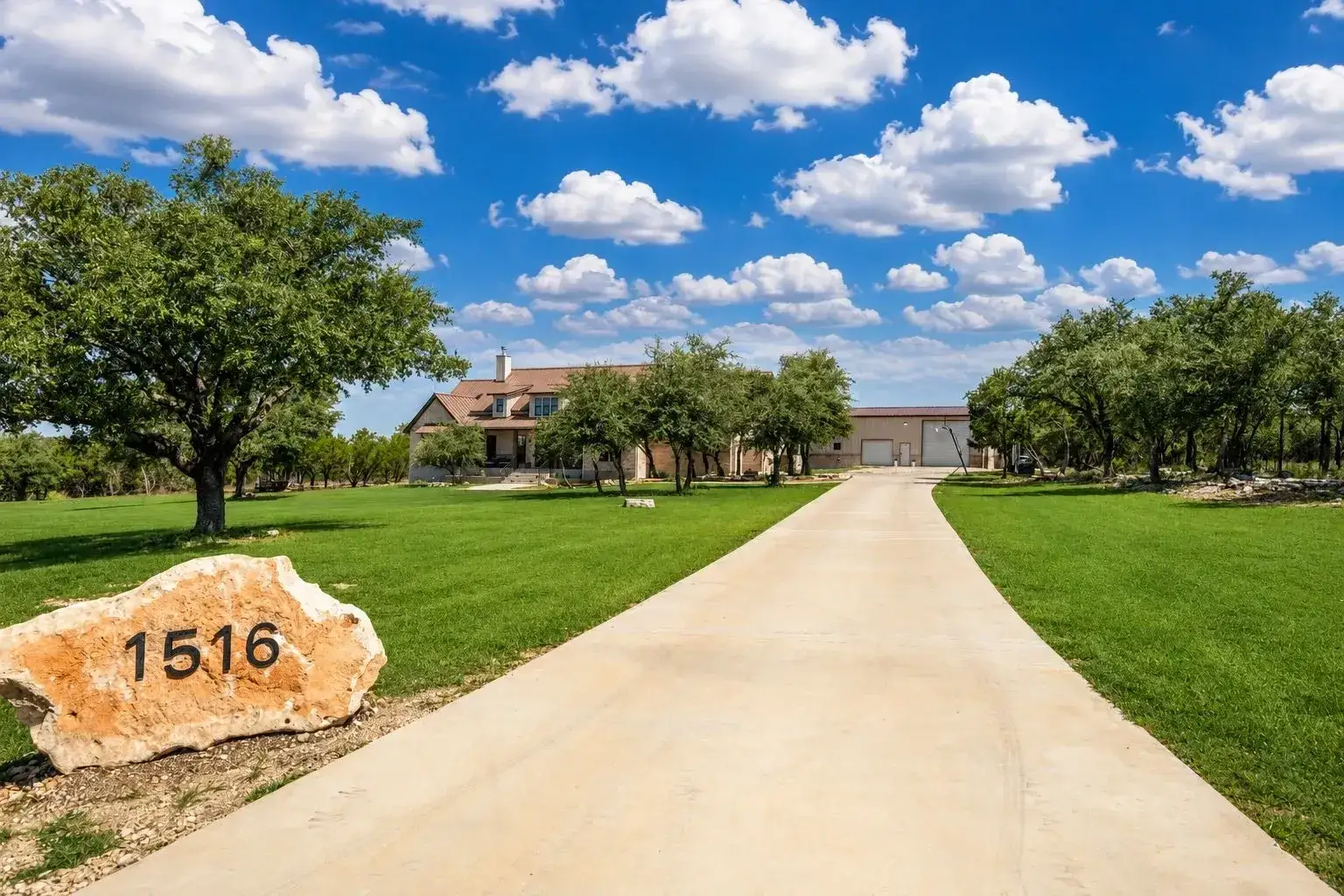 Long driveway leading to a Hill Country estate in Johnson City